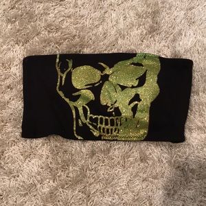Black and green glitter skull top